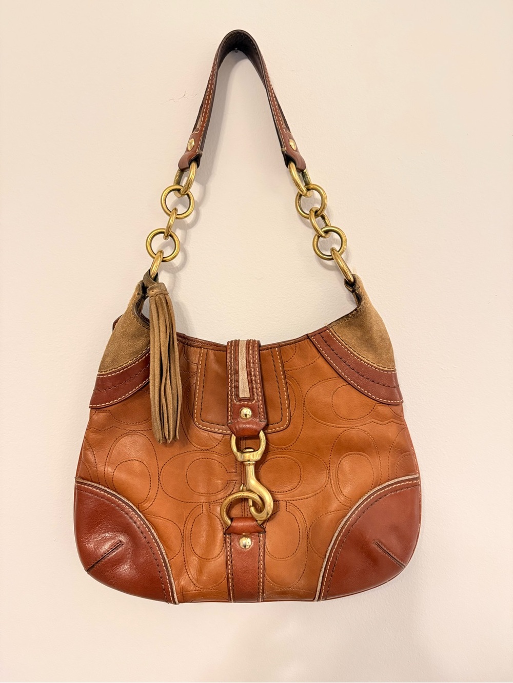Vintage Coach Y2K Hamptons Signature Leather Hobo Bag
